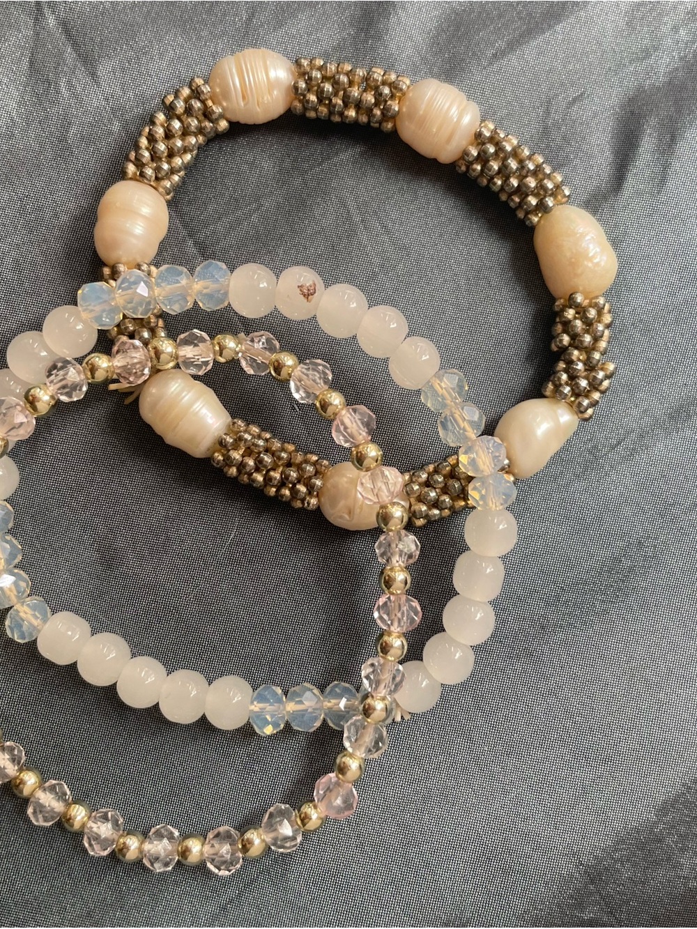 Cream & Gold Beaded Stack Bracelet Set
